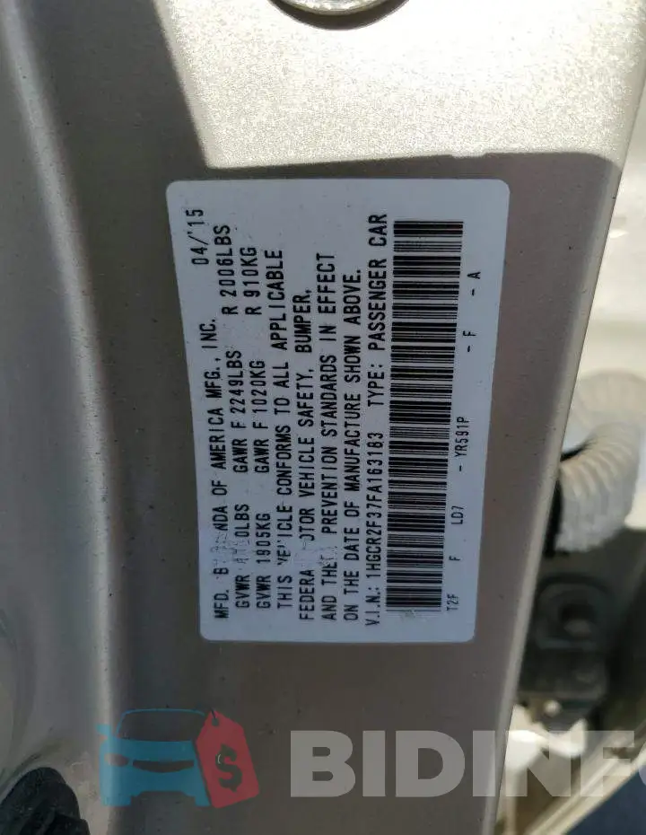 1HGCR2F37FA163183 Photo# 12