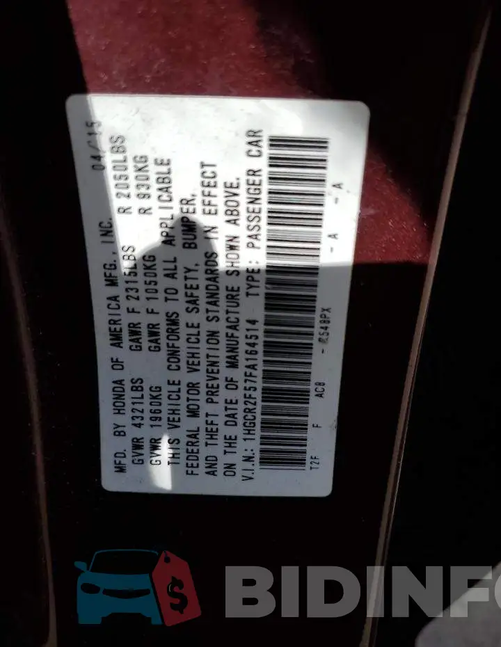 1HGCR2F57FA164514 Photo# 12