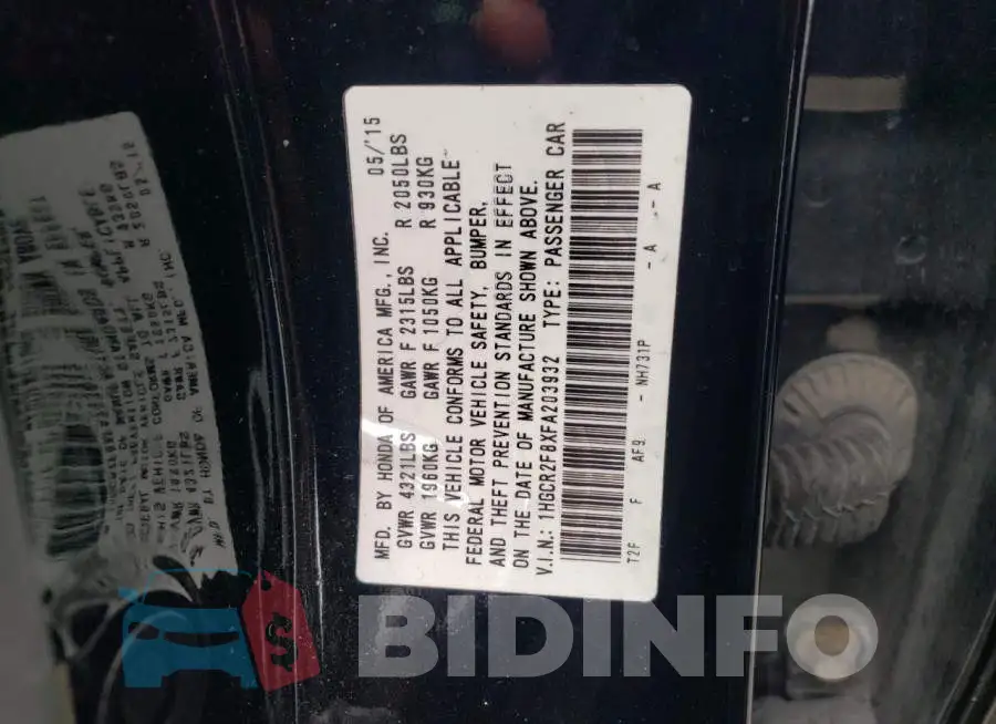 1HGCR2F8XFA203932 Photo# 12