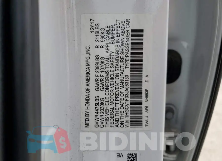 1HGCV1F33JA063130 Photo# 12