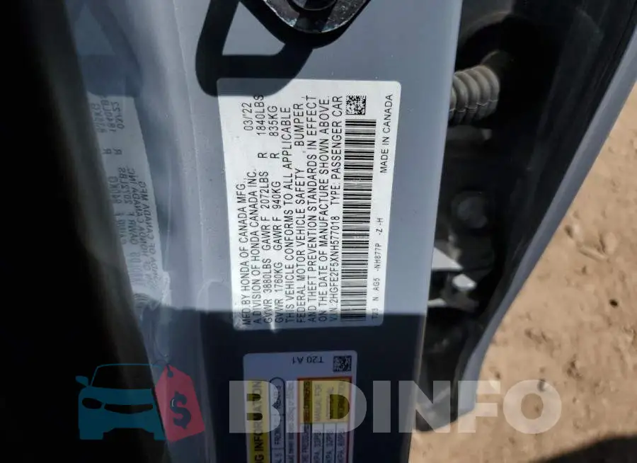 2HGFE2F5XNH577018 Photo# 12