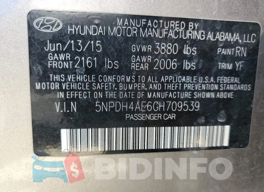 5NPDH4AE6GH709539 Photo# 12