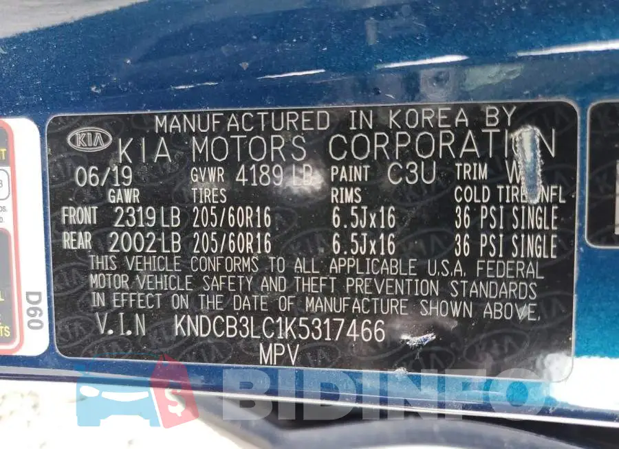 KNDCB3LC1K5317466 Photo# 12