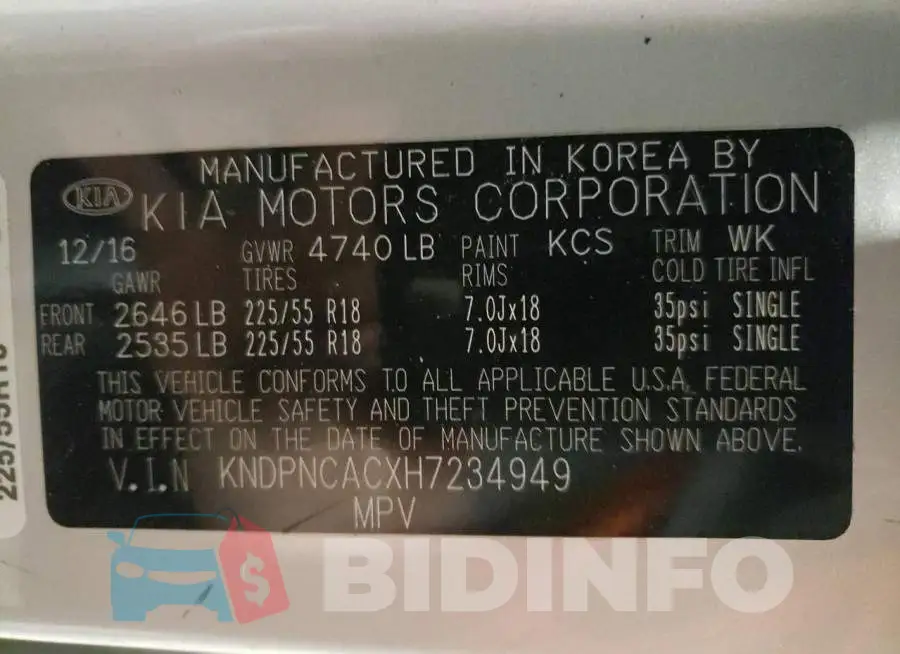 KNDPNCACXH7234949 Photo# 12