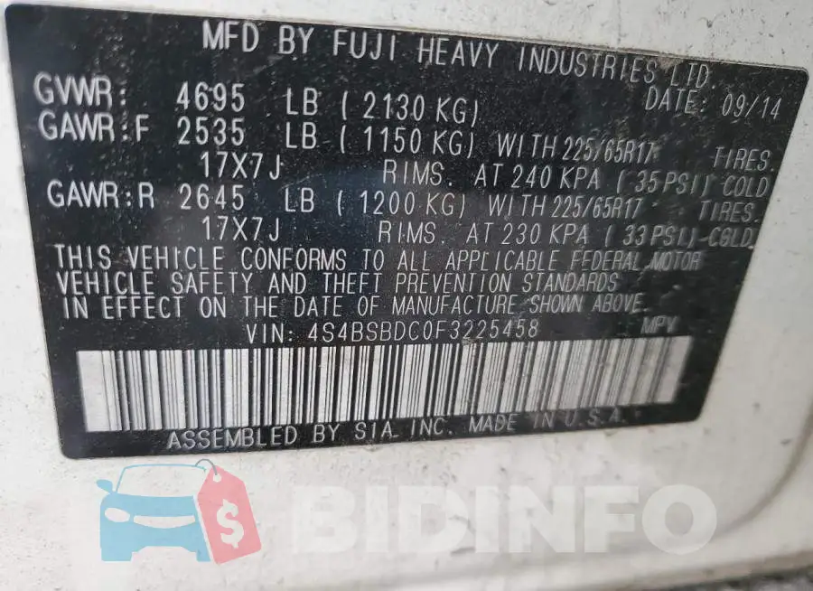 4S4BSBDC0F3225458 Photo# 13