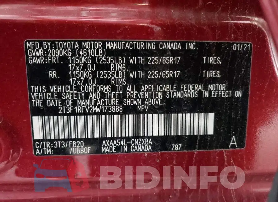 2T3F1RFV2MW173888 Photo# 14