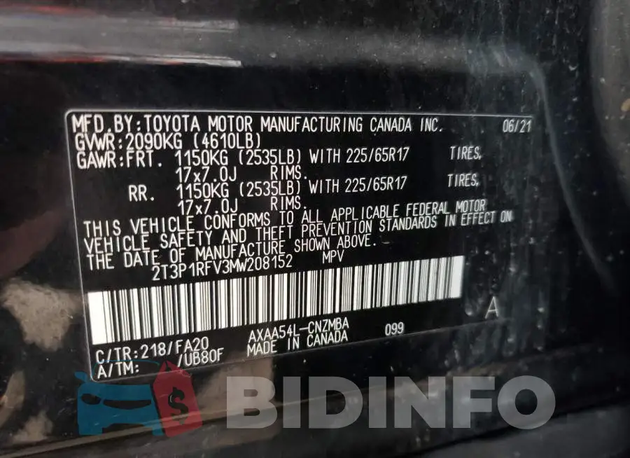 2T3P1RFV3MW208152 Photo# 12