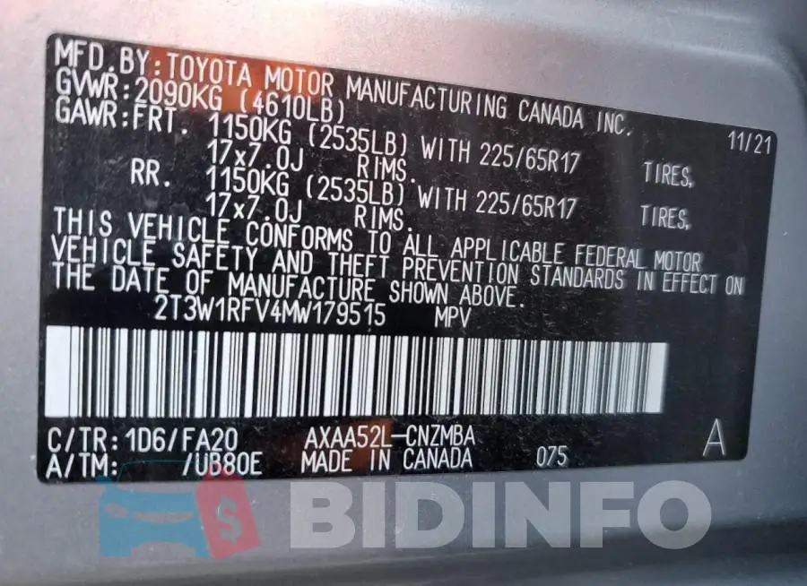2T3W1RFV4MW179515 Photo# 14