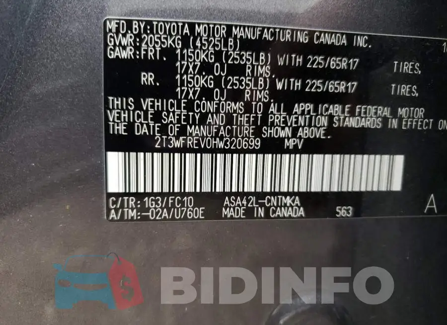2T3WFREV0HW320699 Photo# 13