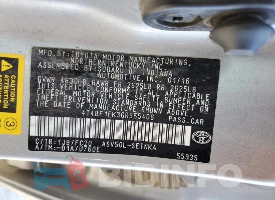 4T4BF1FK3GR555406 Photo# 12