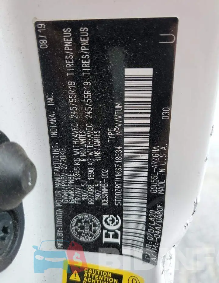 5TDDZRFH1KS718634 Photo# 13