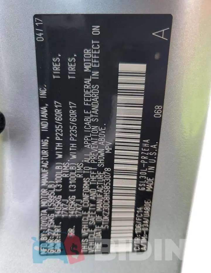 5TDKZ3DC8HS853078 Photo# 13