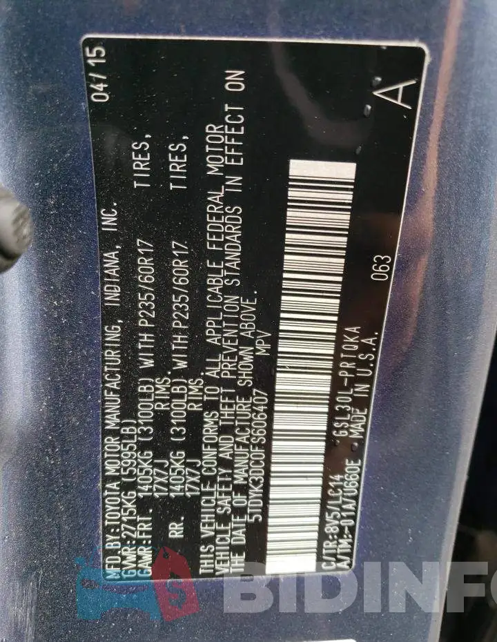 5TDYK3DC0FS606407 Photo# 14