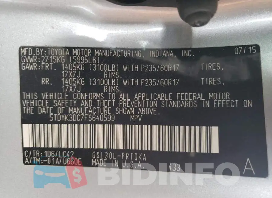 5TDYK3DC7FS640599 Photo# 13