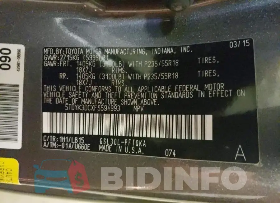 5TDYK3DCXFS594993 Photo# 10