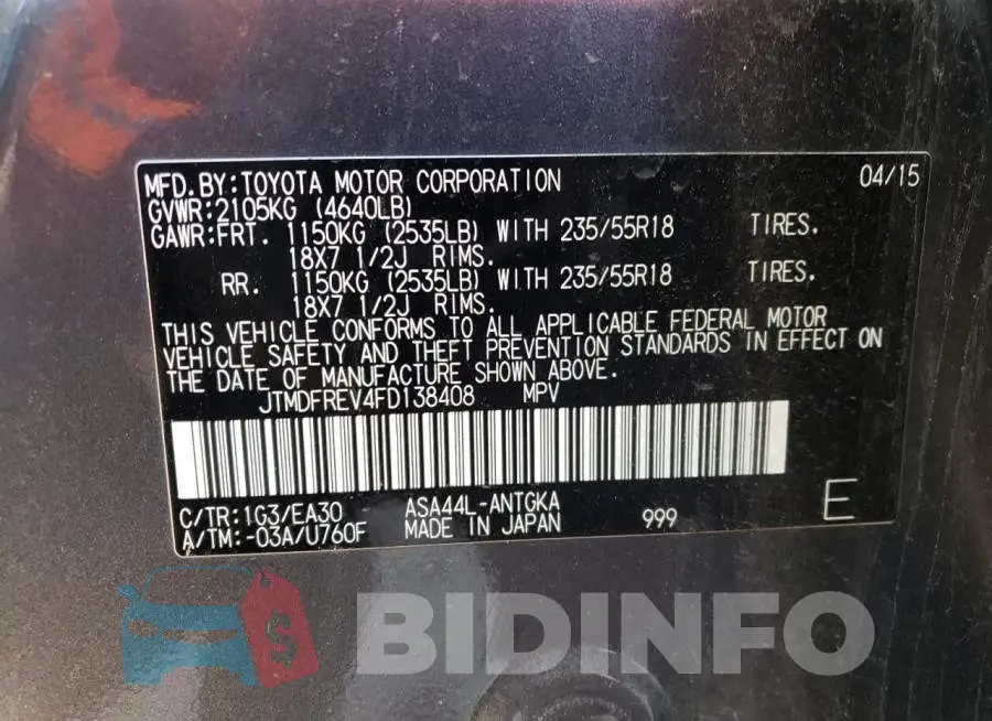 JTMDFREV4FD138408 Photo# 12