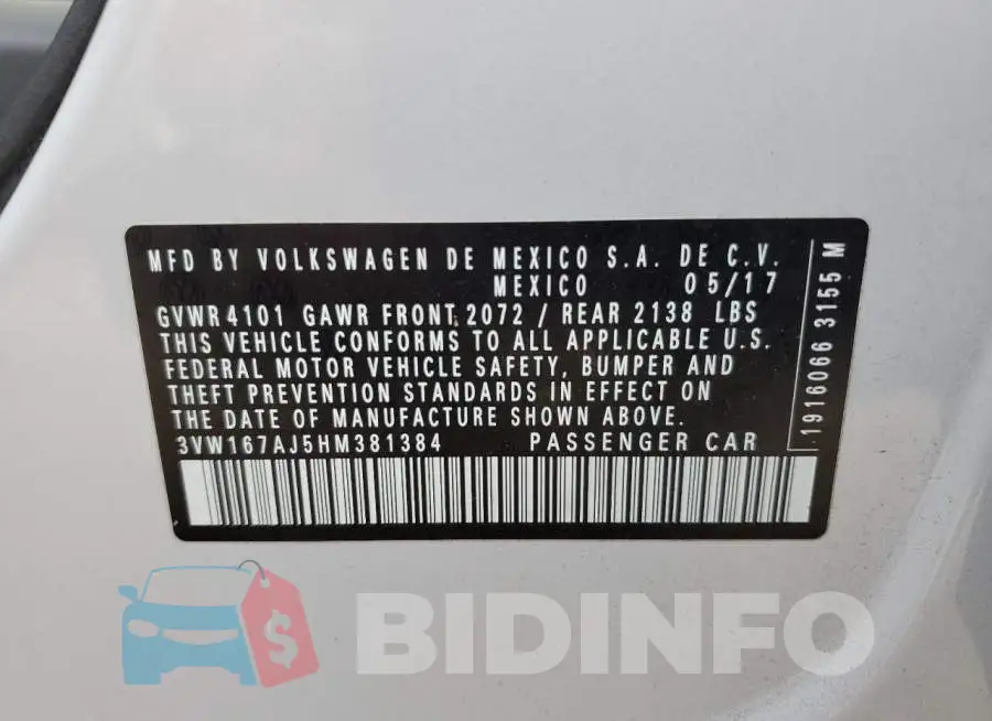 3VW167AJ5HM381384 Photo# 13