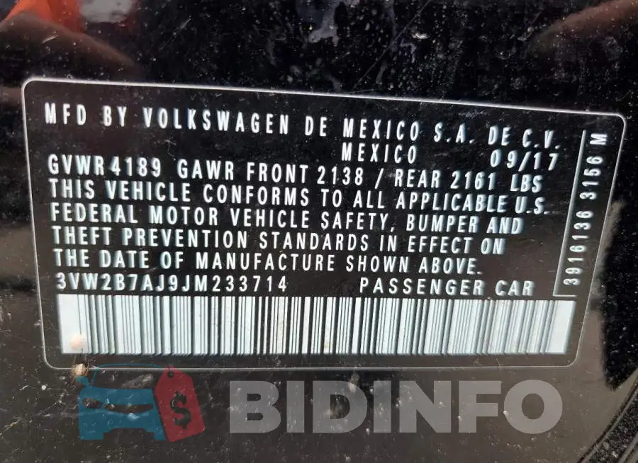 3VW2B7AJ9JM233714 Photo# 13