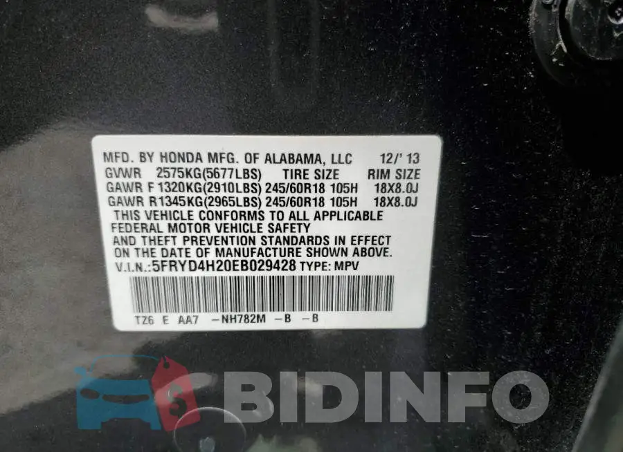 5FRYD4H20EB029428 Photo# 13