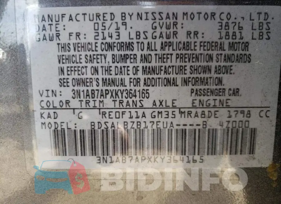 3N1AB7APXKY364165 Photo# 12