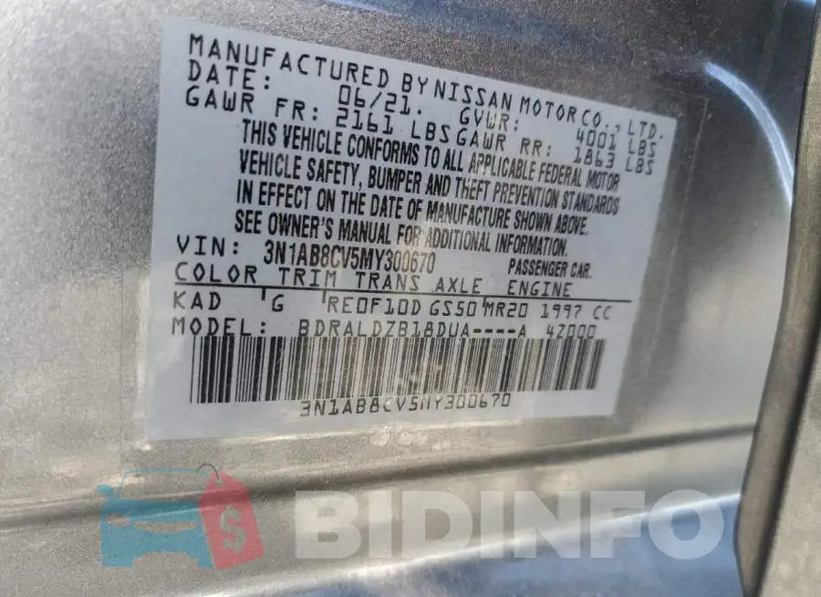 3N1AB8CV5MY300670 Photo# 12