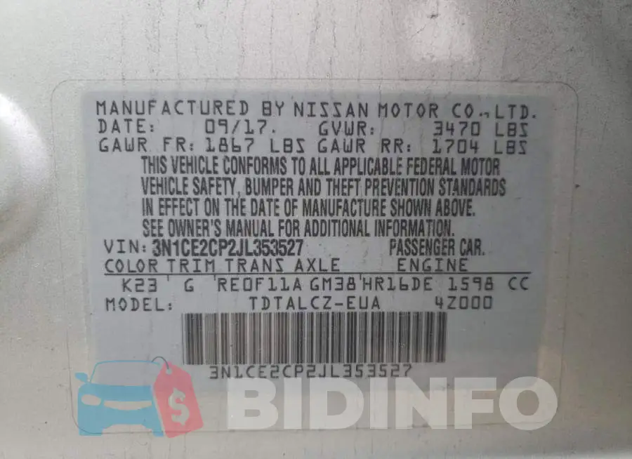 3N1CE2CP2JL353527 Photo# 12