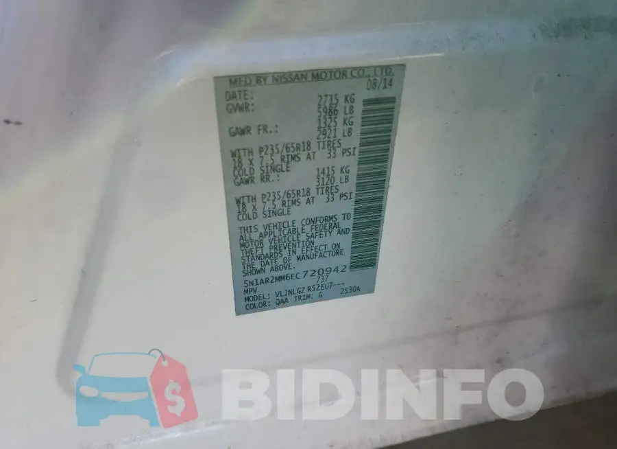 5N1AR2MM6EC720942 Photo# 10