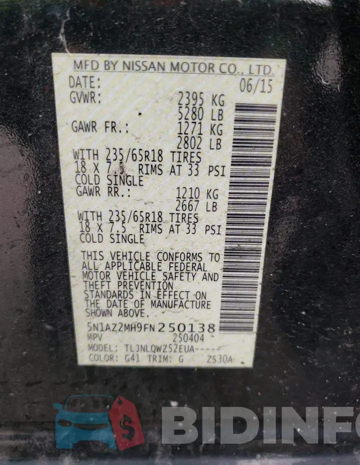 5N1AZ2MH9FN250138 Photo# 13