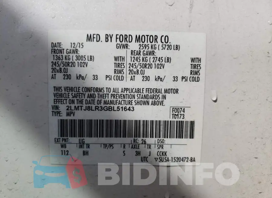 2LMTJ8LR3GBL51643 Photo# 13