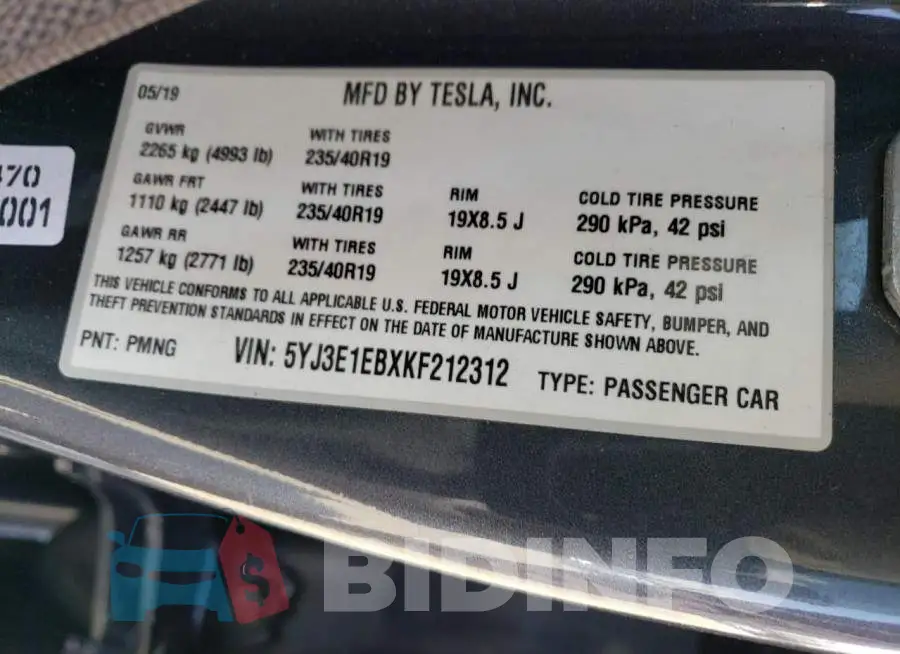 5YJ3E1EBXKF212312 Photo# 12
