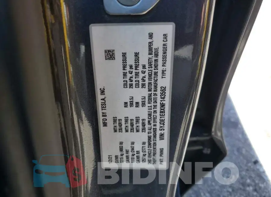 5YJ3E1EBXNF143562 Photo# 12
