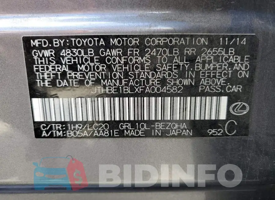 JTHBE1BLXFA004582 Photo# 13