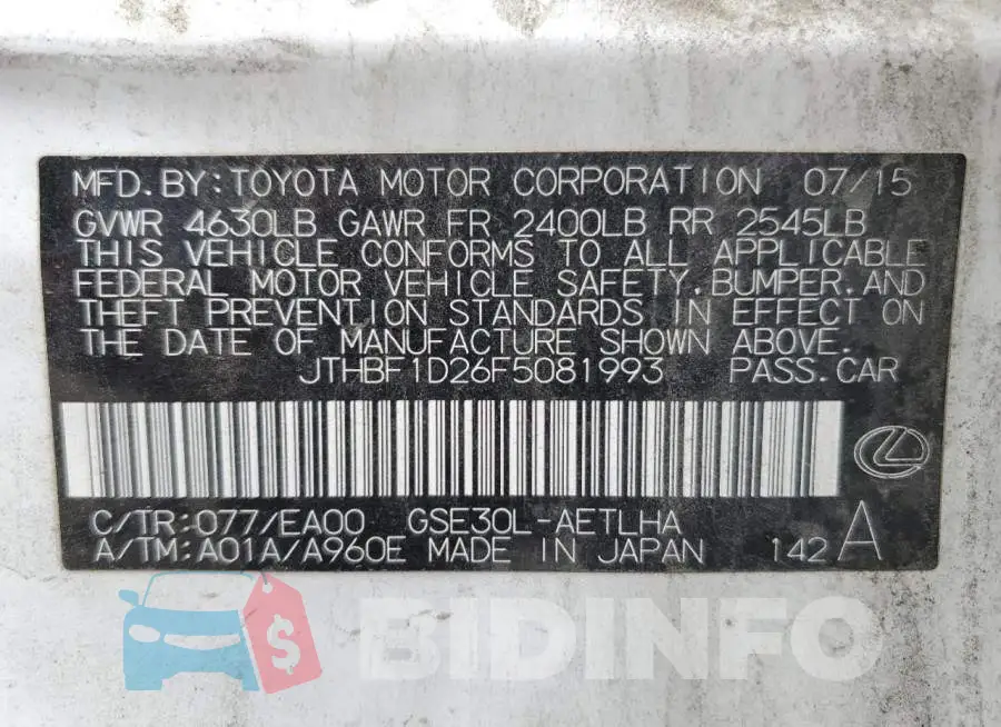 JTHBF1D26F5081993 Photo# 13