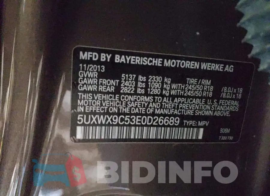 5UXWX9C53E0D26689 Photo# 13