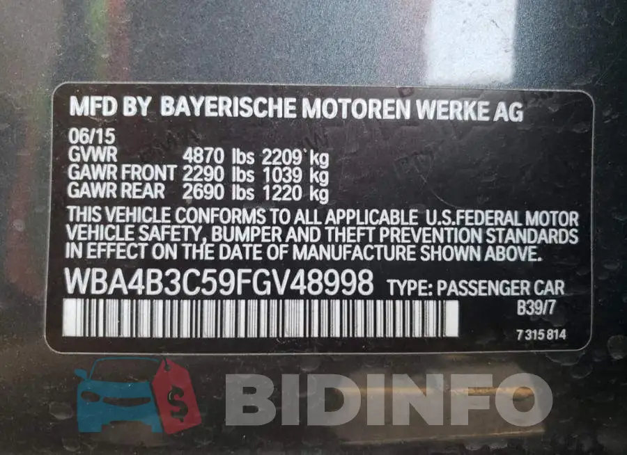 WBA4B3C59FGV48998 Photo# 12