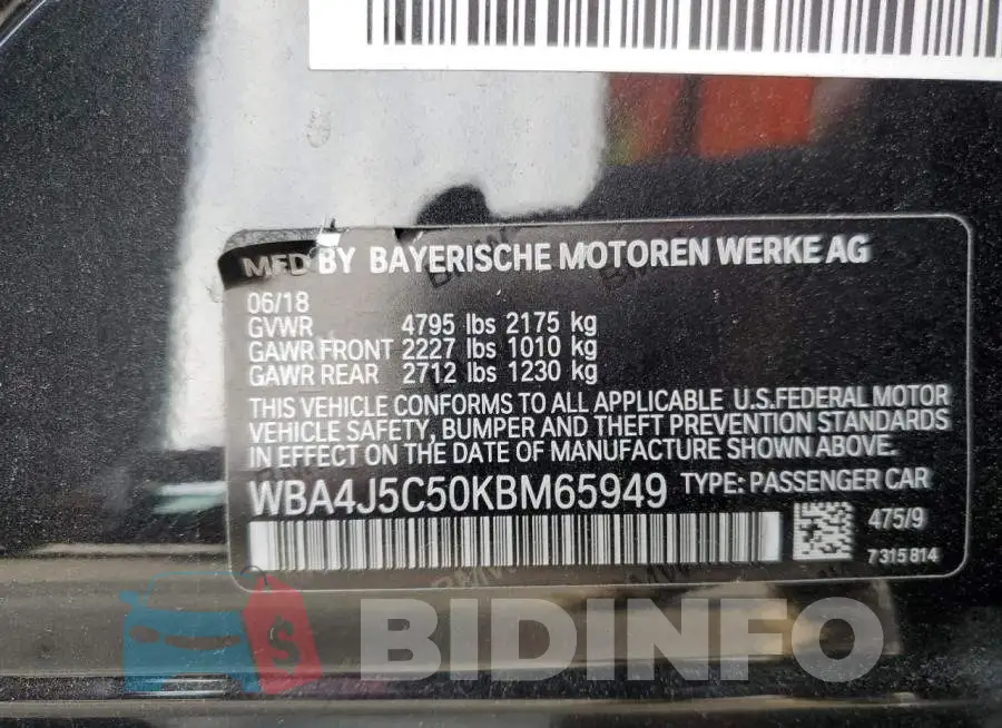 WBA4J5C50KBM65949 Photo# 12