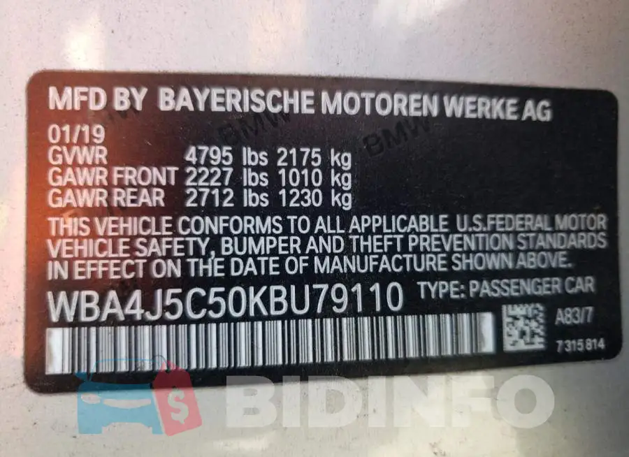 WBA4J5C50KBU79110 Photo# 10