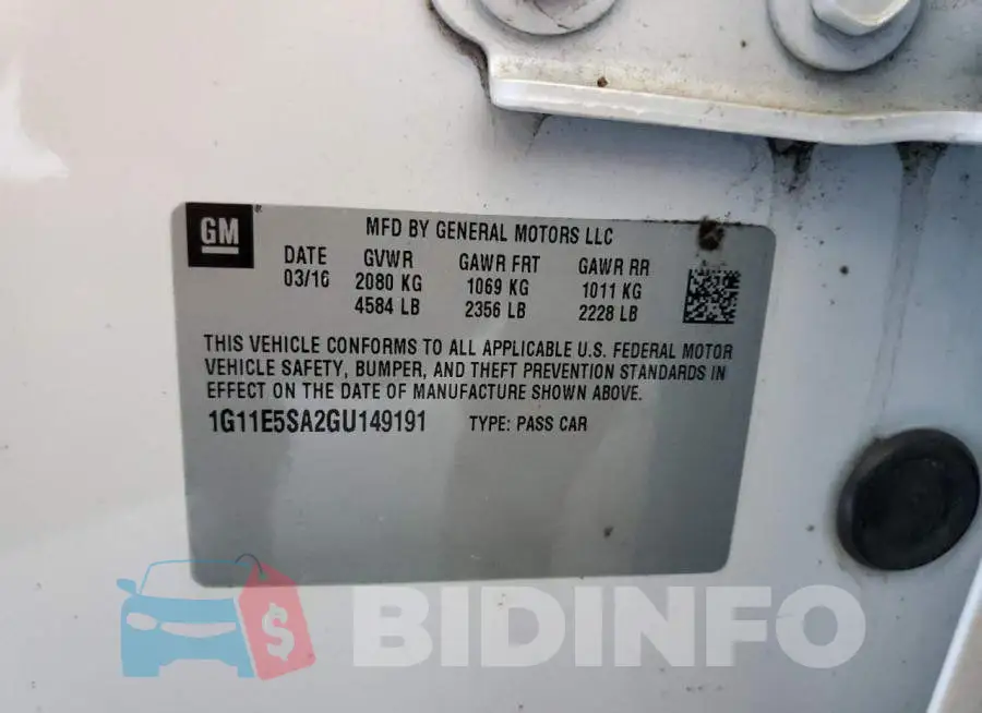 1G11E5SA2GU149191 Photo# 12