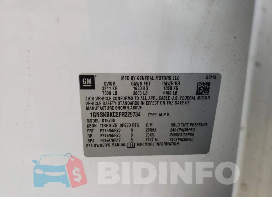 1GNSKBKC2FR229734 Photo# 13