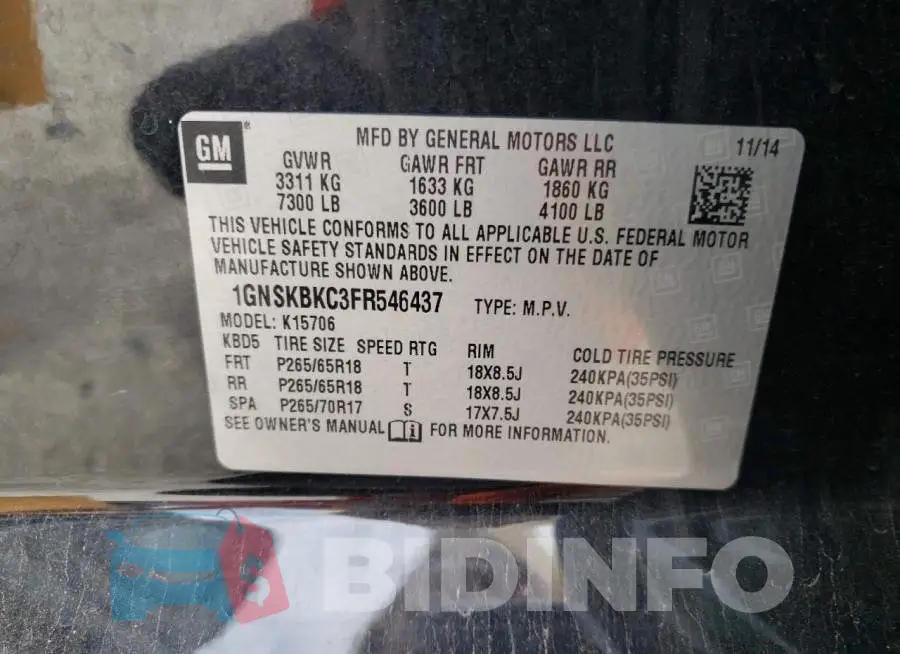 1GNSKBKC3FR546437 Photo# 10