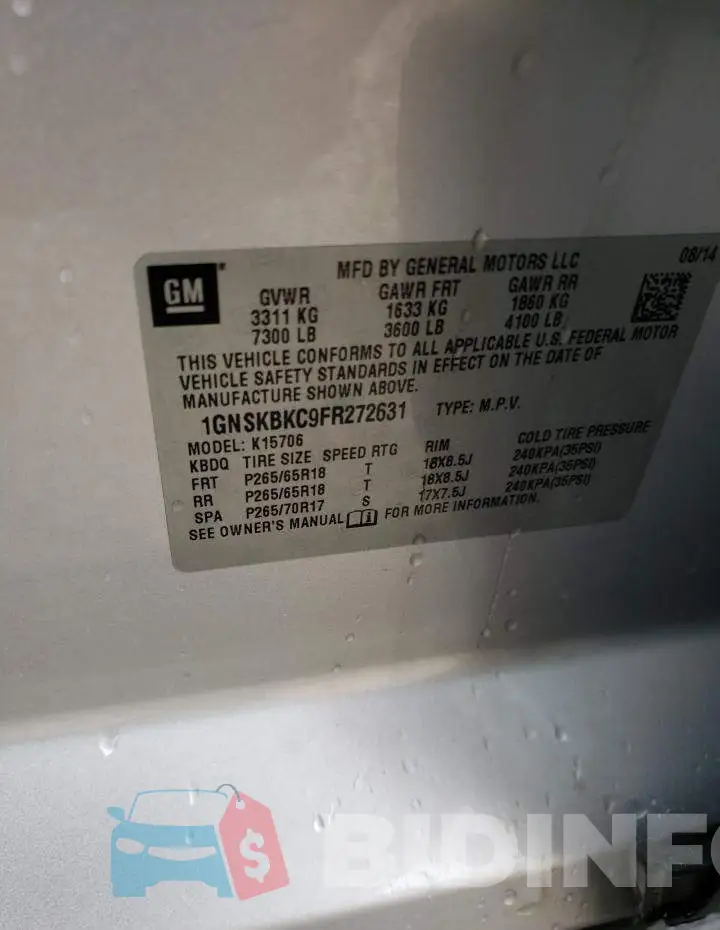 1GNSKBKC9FR272631 Photo# 13