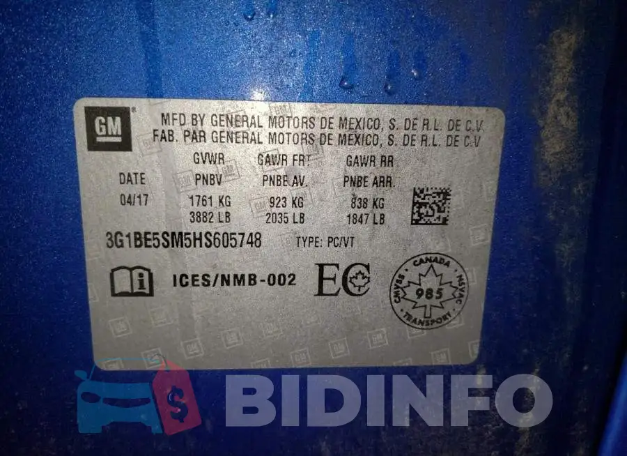 3G1BE5SM5HS605748 Photo# 13