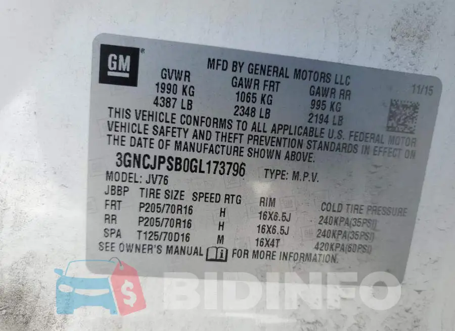 3GNCJPSB0GL173796 Photo# 12