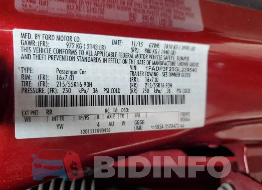 1FADP3F20GL239540 Photo# 12