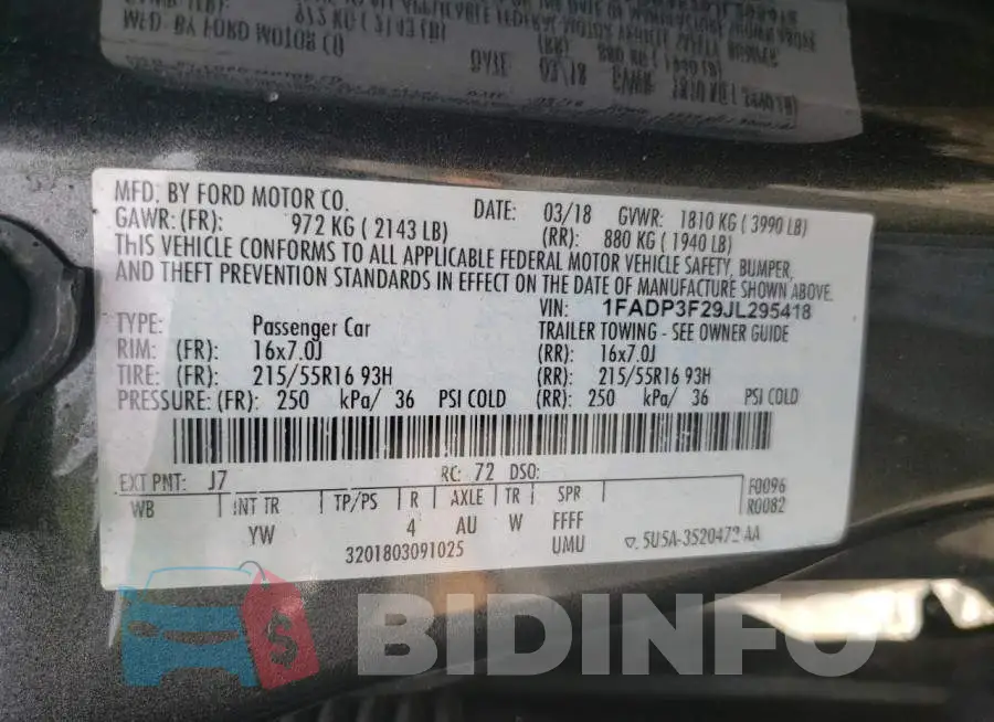1FADP3F29JL295418 Photo# 12