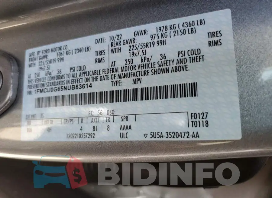 1FMCU0G65NUB83614 Photo# 13