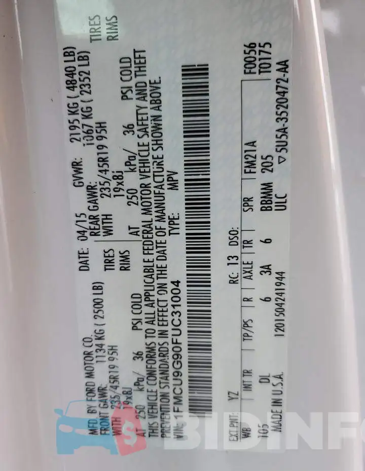 1FMCU9G90FUC31004 Photo# 13