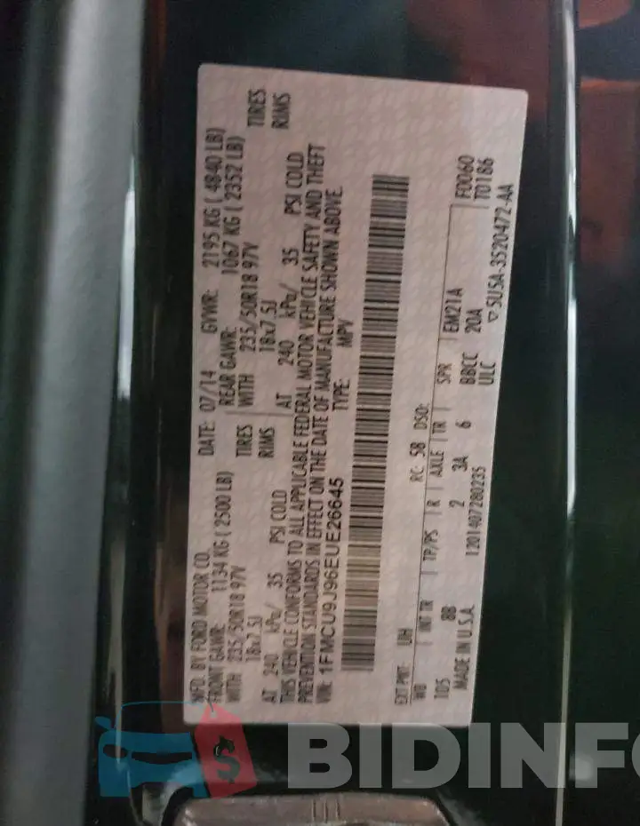 1FMCU9J96EUE26645 Photo# 13