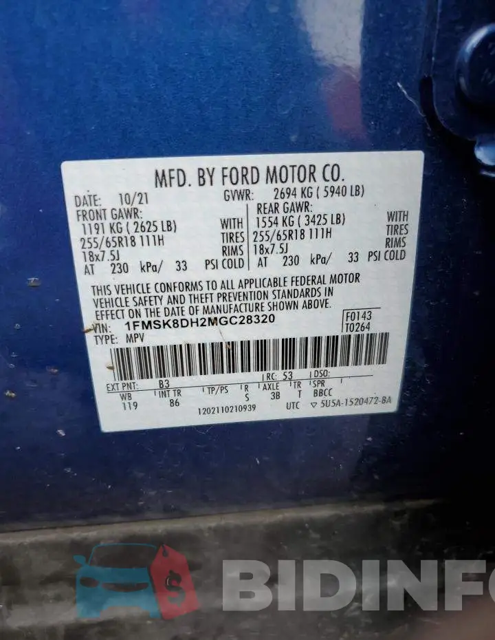 1FMSK8DH2MGC28320 Photo# 13