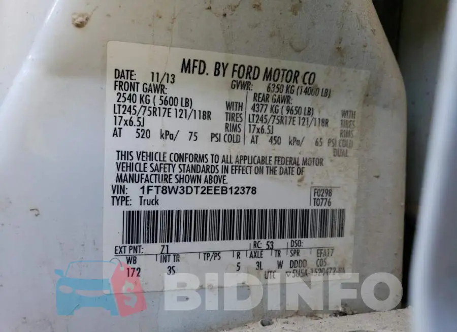1FT8W3DT2EEB12378 Photo# 12